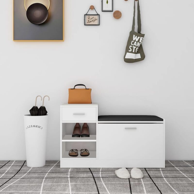 Meuble à chaussures, Banc à chaussures, Meuble d'entrée Blanc 94,5x31x57 cm Bois d'ingénierie design in