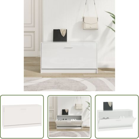 Banc à chaussures, Meuble d'entrée, Banc de Rangement Blanc brillant 80x24x45 cm Bois d'ingénierie NKK12884 BonneVie