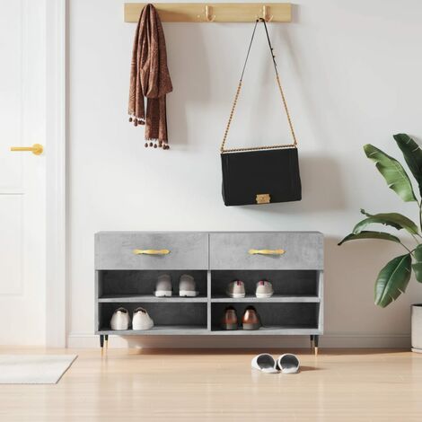 Banc à chaussures, Meuble d'entrée, Banc de Rangement gris béton 102x35x55 cm bois d'ingénierie NKK34278