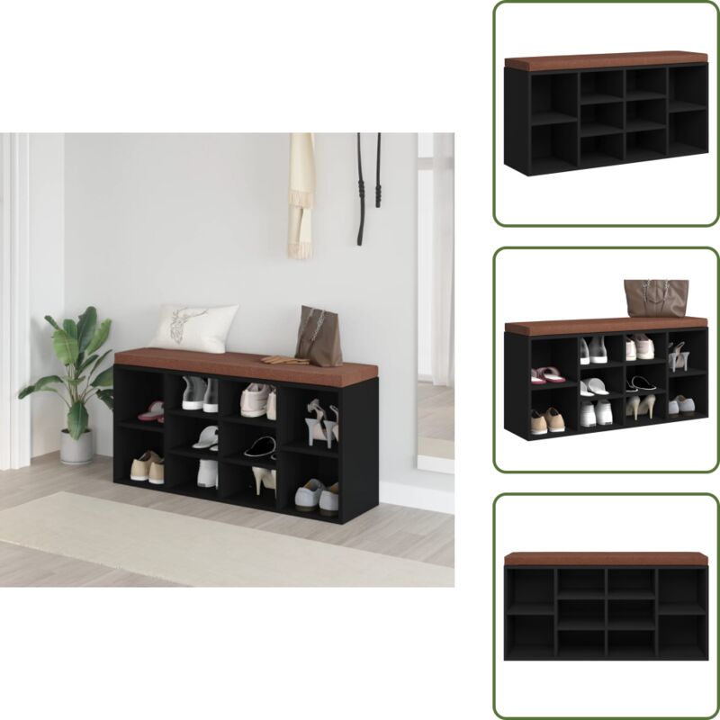 Banc à chaussures Noir 103x30x48 cm Bois d'ingénierie - Banc Chaussure - Meuble Rangement - Banc Coffre - Organisation Chaussures - Rangement