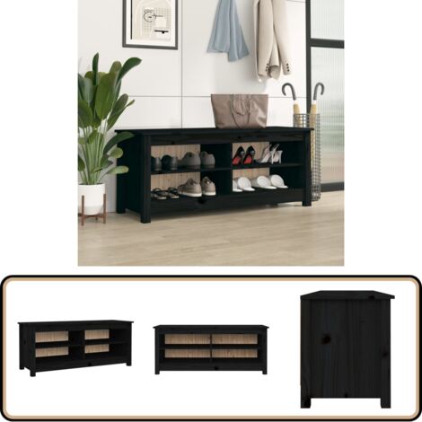 Banc à chaussures Noir 110x38x45,5 cm Bois de pin massif - Meuble À Chaussures - Banc Chaussure - Rangement Chaussures - Meuble Entrée - Organisateur Chaussures