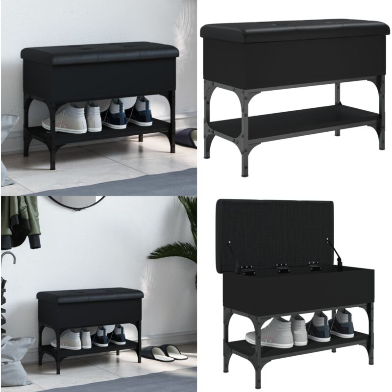 Vidaxl - Banc à chaussures noir 62x32x45 cm bois d'ingénierie - Banc Chaussure - Banc Entrée - Meuble Rangement - Banc Coffre - Banc Design - Home &