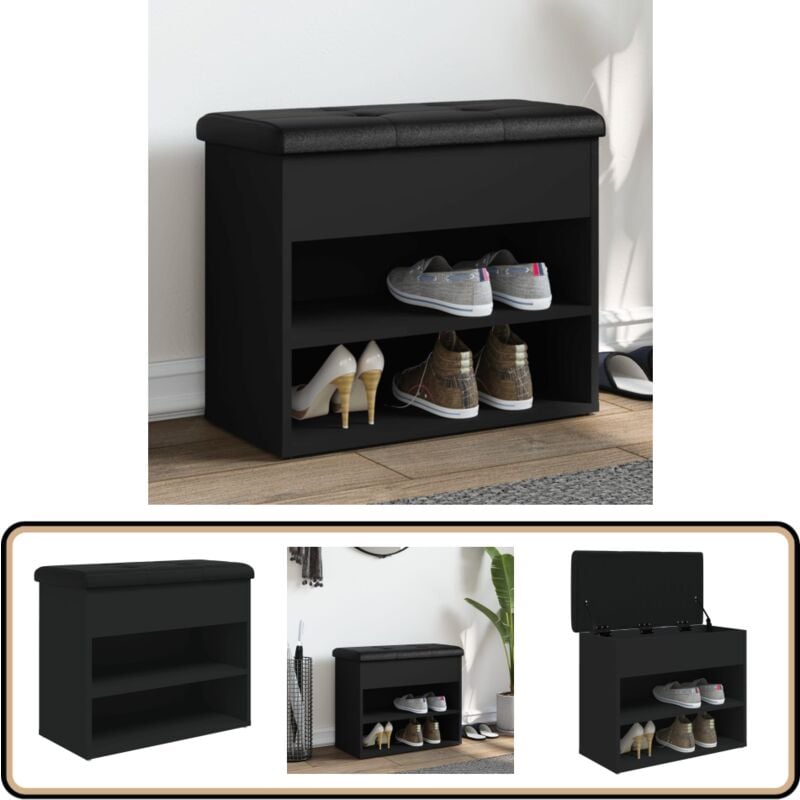 Vidaxl - Banc à chaussures noir 62x32x50 cm bois d'ingénierie - Banc Chaussure - Banc Entrée - Rangement Chaussures - Meuble Entrée - Banc Coffre