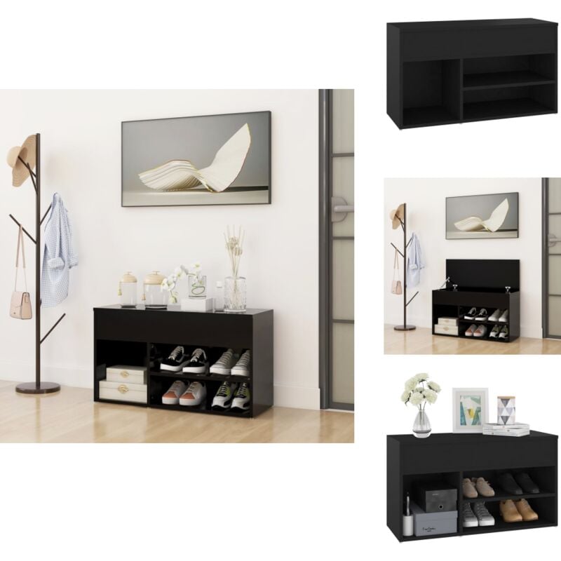 Banc à chaussures Noir 80x30x45 cm Bois d'ingénierie - Banc Chaussure - Meuble Entrée - Rangement Chaussures - Banc Rangement - Organiseur Chaussures