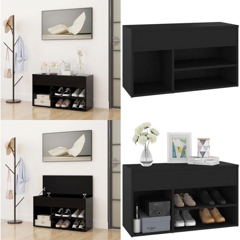 Banc à chaussures Noir 80x30x45 cm Bois d'ingénierie - Banc Chaussure - Meuble Entrée - Rangement Chaussures - Banc Rangement - Organiseur Chaussures