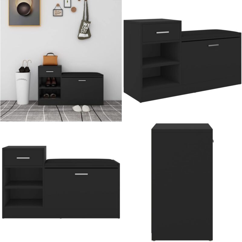 Banc à chaussures Noir 94,5x31x57 cm Aggloméré - Armoire à Chaussures - Meuble Entrée - Rangement Chaussures - Banc Chaussure - Organisateur
