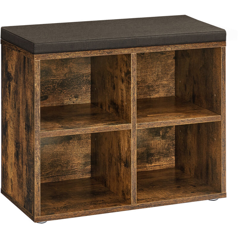 Banc à Chaussures, Organiseur de Chaussures avec 4 Compartiments et 2 Étagères Réglables, Siège Rembourré, pour Entrée, Couloir, Placard, Marron