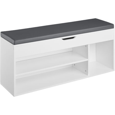 Tectake – Banc à chaussures 9 paires avec assise rembourrée – Dimensions 104x30x49 cm – Compartiment rabattable – Meuble MDF mélaminé blanc