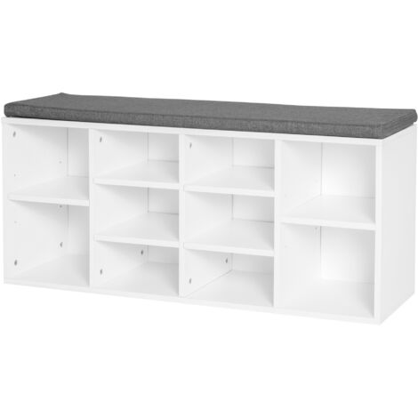 Banc à chaussures pour 8 à 10 paires, étagères réglables, bois, blanc, 104 x 30 x 48 cm