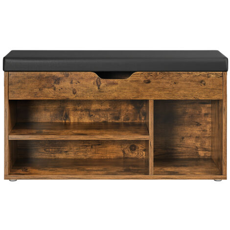 Banc à Chaussures Rembourré, 3 Compartiments, Capacité de Charge 136 kg, Rangement Caché, Étagères, pour Chambre, Salon, Entrée, Marron Rustique