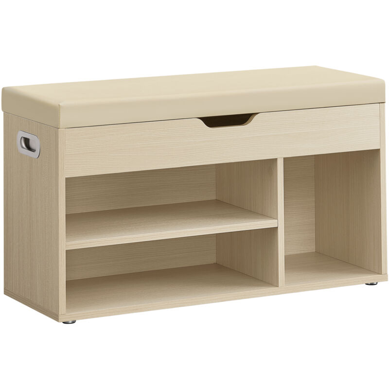 Banc à Chaussures Rembourré, Banc de Rangement, 3 Compartiments, Rangement Caché, Étagères, pour Salon, Entrée, Chambre, Capacité de Charge 150 kg,