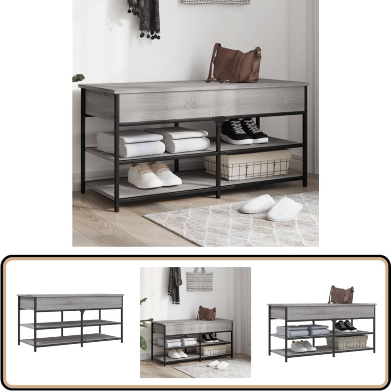 Banc à chaussures sonoma gris 100x42,5x50 cm bois d'ingénierie - Banc Chaussure - Banc Entrée - Rangement Chaussures - Meuble Entrée - Banc Coffre
