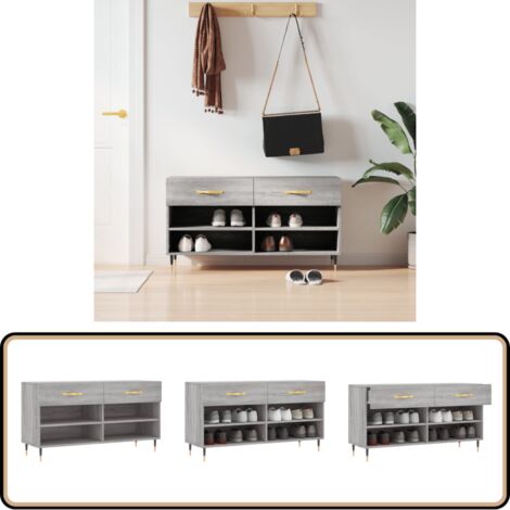 Banc à chaussures sonoma gris 102x35x55 cm bois d'ingénierie - Meuble À Chaussures - Banc Chaussure - Rangement Chaussures - Meuble Entrée - Rangement Maison