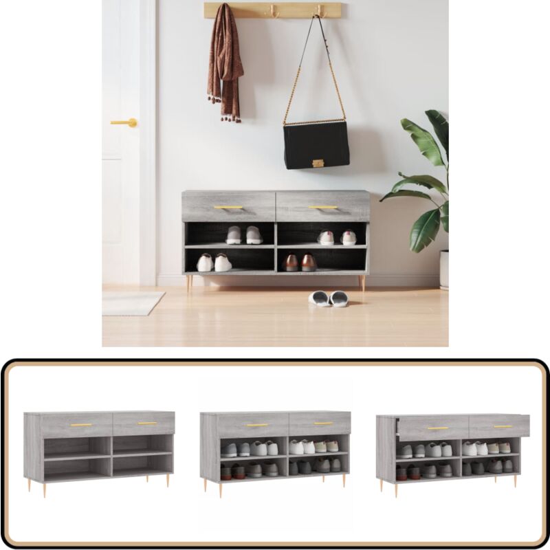 Vidaxl - Banc à chaussures sonoma gris 102x35x55 cm bois d'ingénierie - Meuble Chaussure - Banc Chaussure - Range Chaussures - Rangement Chaussures