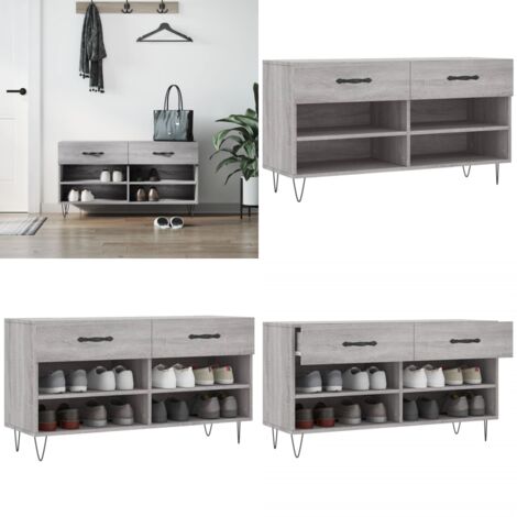 Banc à chaussures sonoma gris 102x35x55 cm bois d'ingénierie - Meuble Chaussure - Banc Chaussure - Rangements Chaussures - Meuble Entrée - Rangement Maison - Home & Living