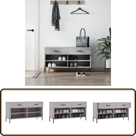 Banc à chaussures sonoma gris 102x35x55 cm bois d'ingénierie - Meuble Range Chaussure - Banc Chaussure - Meuble Entrée - Rangement Chaussures - Rangement Maison
