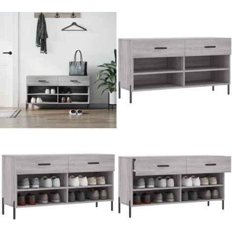 Banc à chaussures sonoma gris 102x35x55 cm bois d'ingénierie - Meuble Range Chaussure - Banc Chaussure - Meuble Entrée - Rangement Chaussures - Rangement Maison - Home & Living