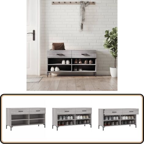 Banc à chaussures sonoma gris 102x35x55 cm bois d'ingénierie - Meuble Range Chaussure - Banc Chaussure - Rangement Chaussures - Meuble Entrée - Mobilier Salle D'entrée