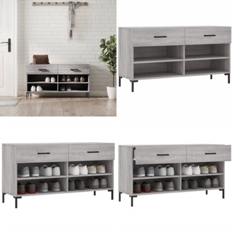 Banc à chaussures sonoma gris 102x35x55 cm bois d'ingénierie - Meuble Range Chaussure - Banc Chaussure - Rangement Chaussures - Meuble Entrée - Mobilier Salle D'entrée - Home & Living