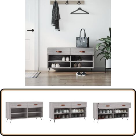 Banc à chaussures sonoma gris 102x35x55 cm bois d'ingénierie - Meuble Range Chaussure - Banc Chaussure - Rangement Chaussures - Meuble Entrée - Rangement Maison