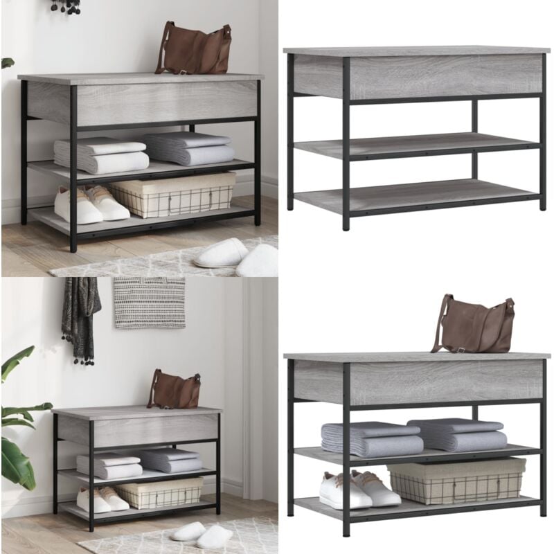 Banc à chaussures sonoma gris 70x42,5x50 cm bois d'ingénierie - Banc Chaussure - Banc Entrée - Rangement Chaussures - Meuble Entrée - Banc Coffre