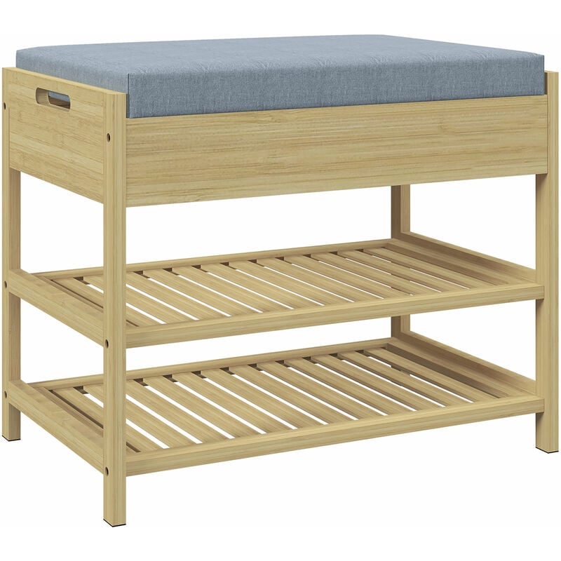 Homcom - Banc à chaussures style cosy naturel 2 étagères avec coussin bambou