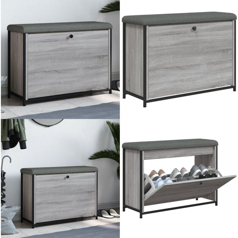 Banc à chaussures tiroir rabattable chêne sonoma 82x32x56 cm - Banc Chaussure - Banc Coffre - Meuble Entrée - Rangement Chaussures - Banc Salle