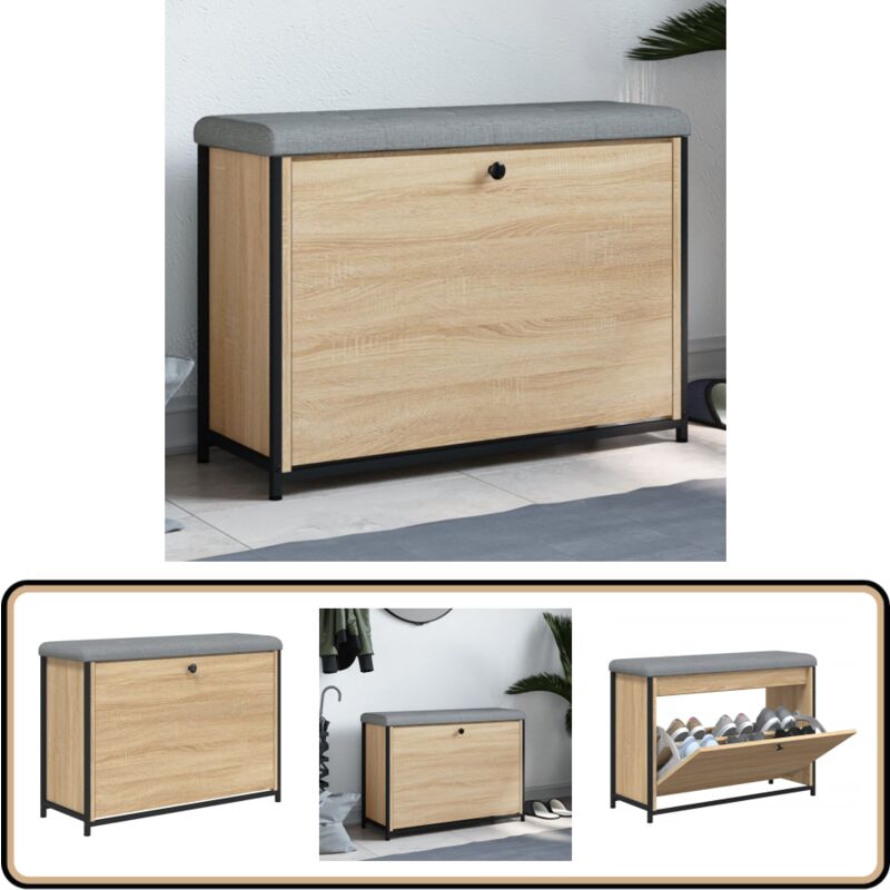 Banc à chaussures tiroir rabattable chêne sonoma 82x32x56 cm - Meuble Entrée - Banc Coffre - Banc Chaussure - Rangement Chaussures - Banc Design