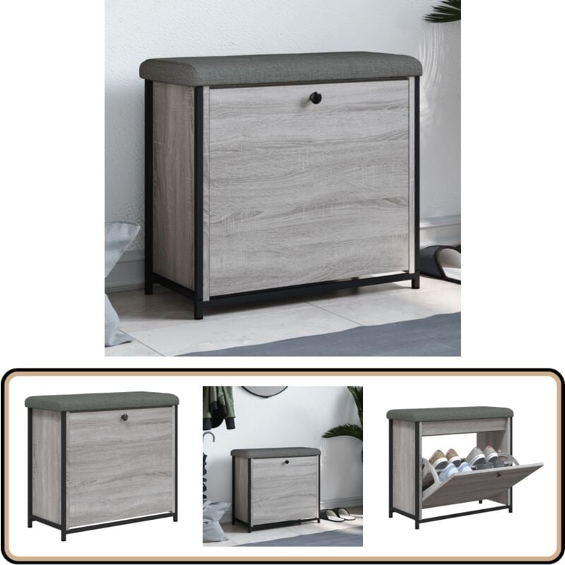 Banc à chaussures tiroir rabattable sonoma gris 62x32x56 cm - Banc Chaussure - Banc Coffre - Meuble Entrée - Rangement Chaussures - Banc Salle