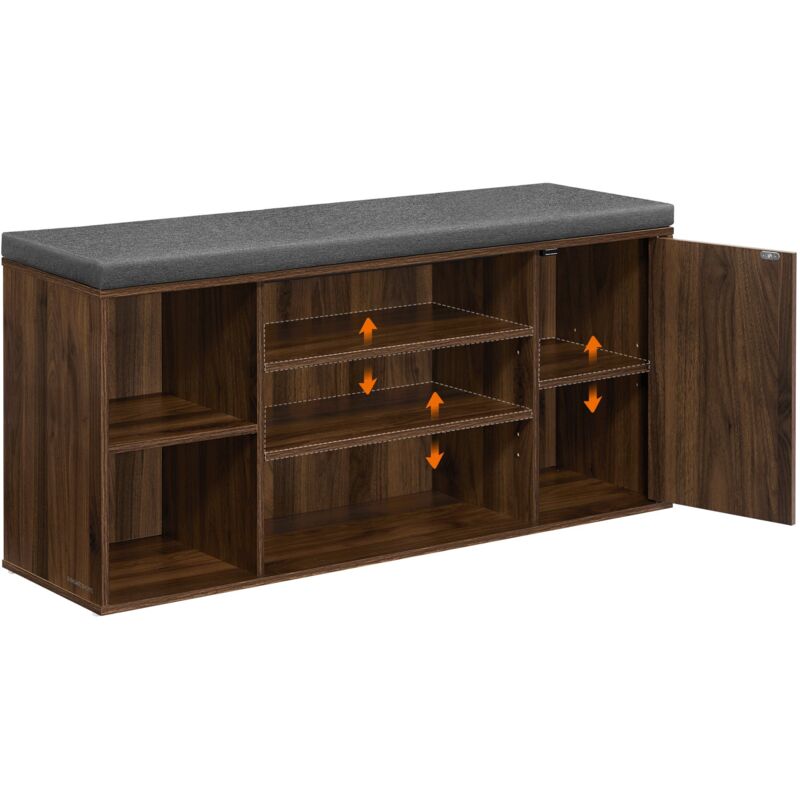 Banc à Chaussures, Toolless Assemblage Ultra-rapide sans Outils, Meuble d’Entrée avec Rangement, Compartiments Ouverts, Étagères Réglables, Noyer