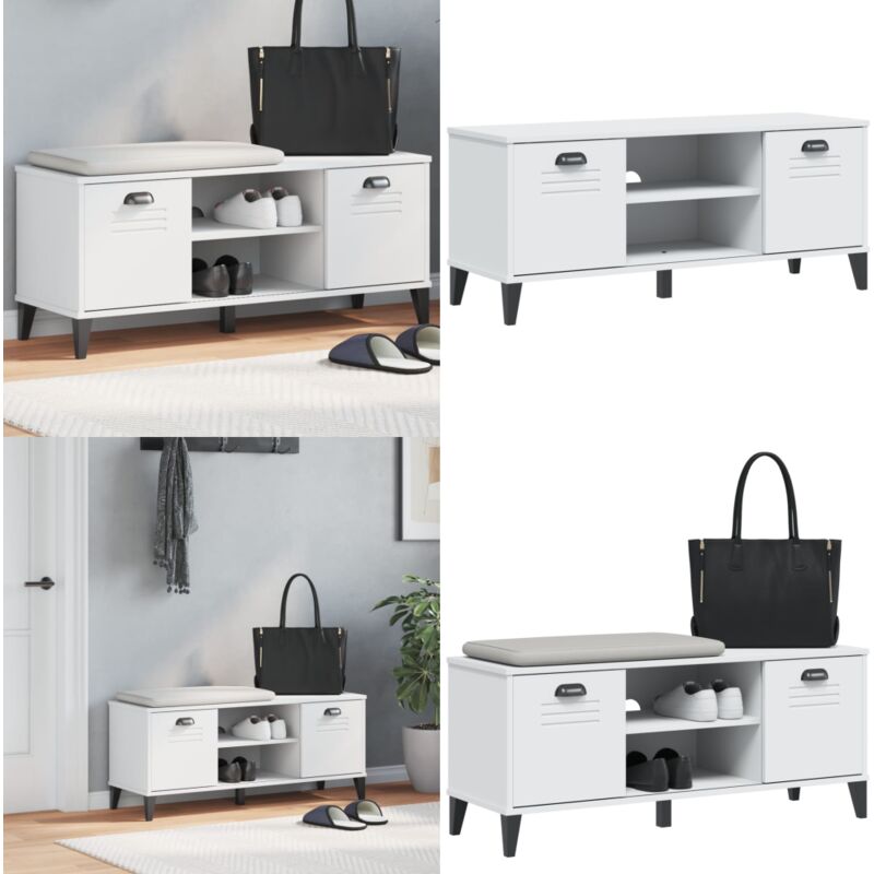 Banc à chaussures viken blanc 106x35x45 cm bois massif de pin - Meuble Entrée - Meuble Chaussure - Rangements Chaussures - Banc à Chaussures
