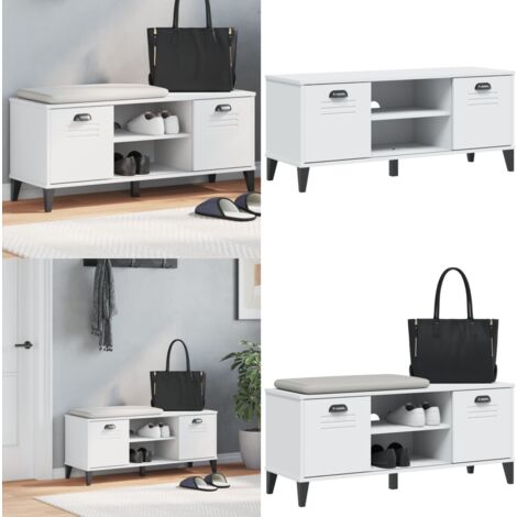 Banc à chaussures VIKEN blanc 106x35x45 cm bois massif de pin - Meuble Entrée - Meuble Chaussure - Rangements Chaussures - Banc À Chaussures - Rangement Chaussures - Home & Living