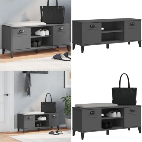 Banc à chaussures VIKEN gris anthracite bois massif de pin - Meuble Entrée - Banc Chaussure - Range Chaussures - Meuble Rangement - Rangement Chaussures - Home & Living
