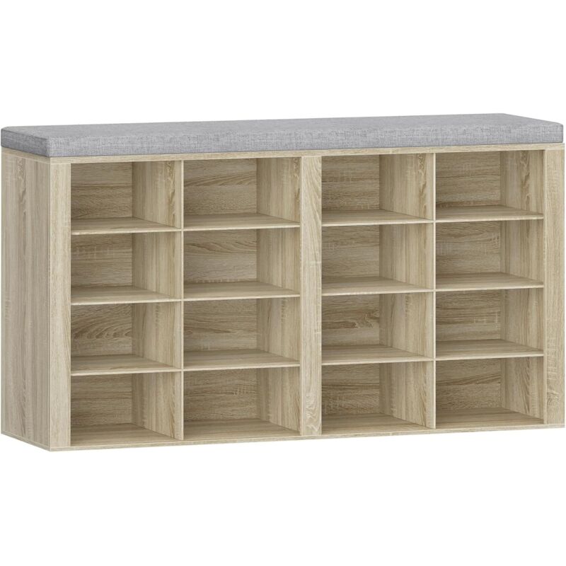 Banc à Chaussures,Banc avec Rangement, Coussin, 16 Compartiments