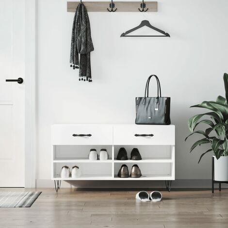 Banc à chaussures,Meuble d'entrée,Banc de Rangement blanc brillant 102x35x55 cm bois d'ingénierie -BV16823