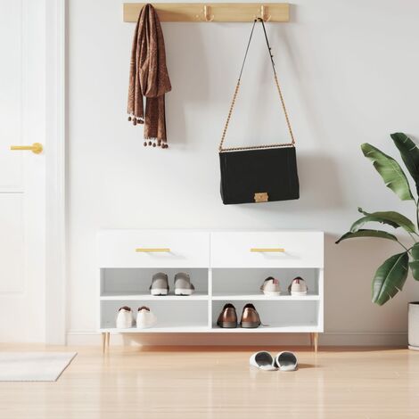 Banc à chaussures,Meuble d'entrée,Banc de Rangement blanc brillant 102x35x55 cm bois d'ingénierie -BV83461