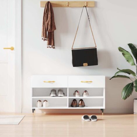 Banc à chaussures，Meuble d’entrée，Banc d'entrée blanc brillant 102x35x55 cm bois d'ingénierie VDVM647015 MaisonChic