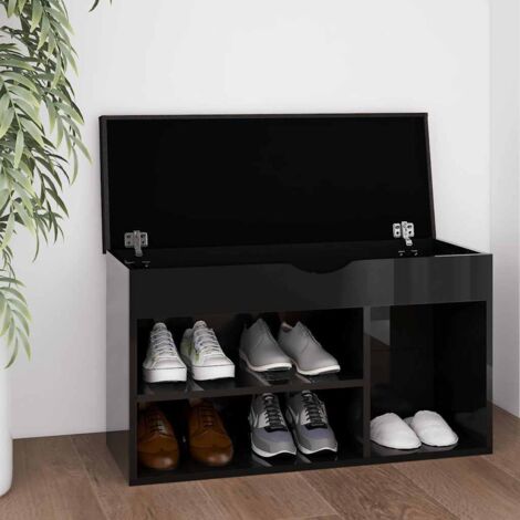 Banc à chaussures，Meuble d’entrée，Banc d'entrée et coussin Noir brillant 80x30x47cm Aggloméré VDVM642176