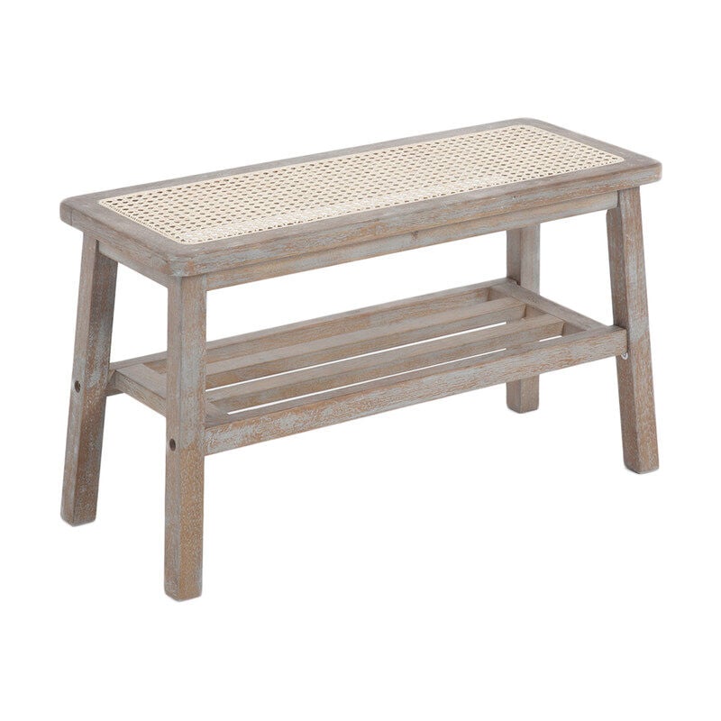 Banc à Entrée Moderne et Rétro Banc à Chaussures Banc de Rangement Banc avec Étagère de Rangement Banc Bois et Rotin pour Salon et Entrée, Beige