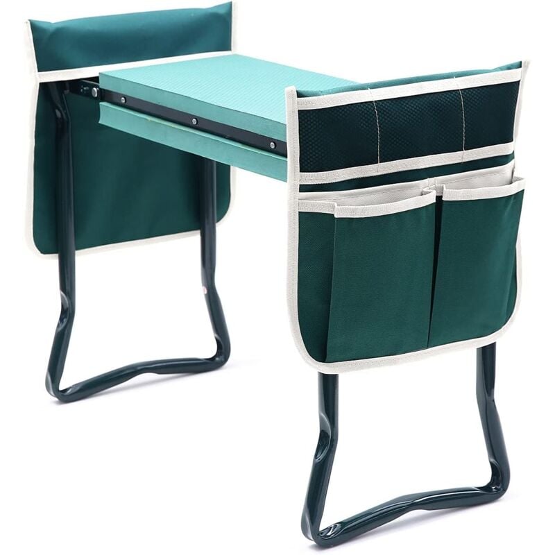 Banc agenouilloir et siège de jardin avec coussin pour s'agenouiller plus épais et plus large et 2 grandes poches à outils, tabouret de jardinage