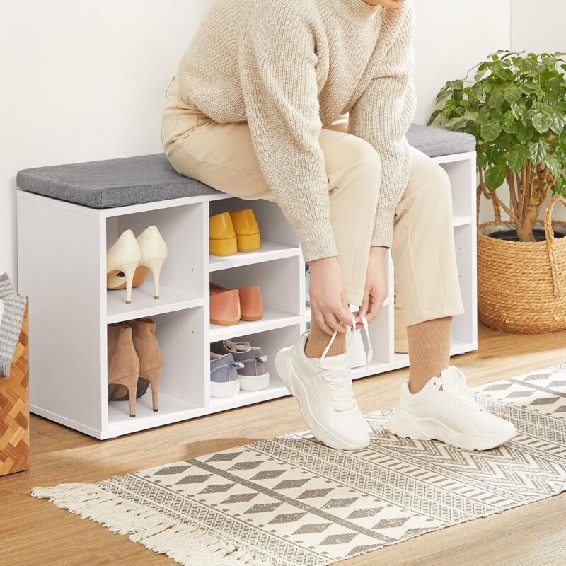 Vasagle Banc A Chaussures Etagere A Chaussures Meuble De Rangement 10 Compartiments Avec Coussin Pour Entree 104 X 30 X 48 Cm Blanc Par Songmics Lhs10wt