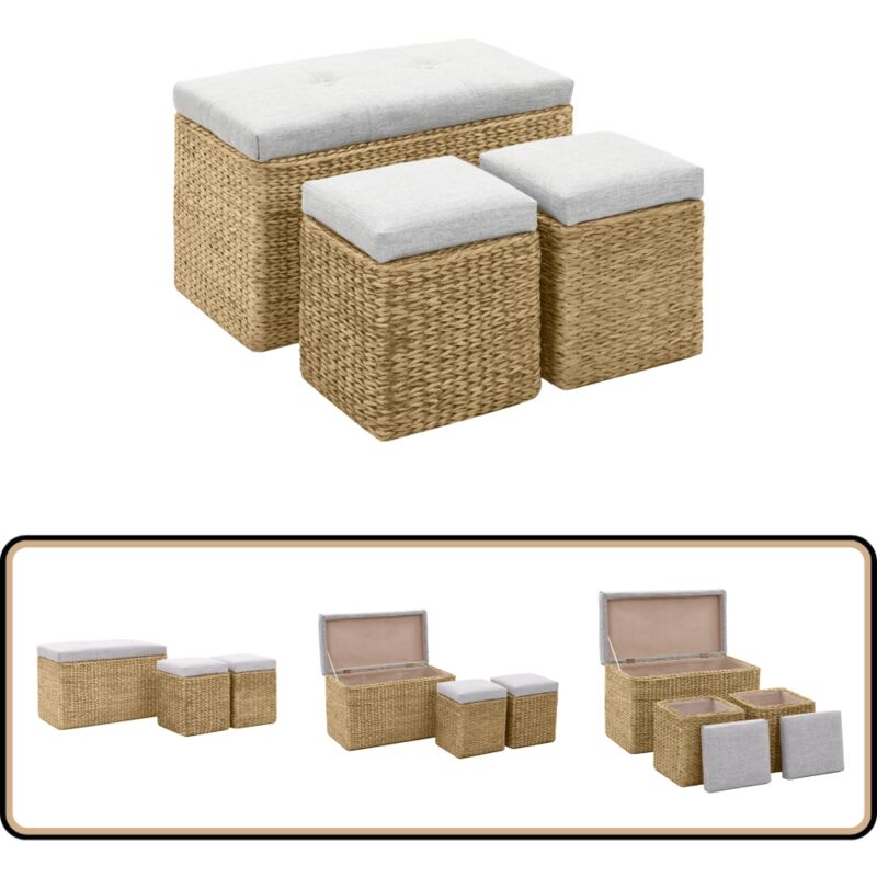 Vidaxl - Banc avec 2 poufs Jacinthe d'eau Gris - Banc Coffre - Banc Extérieur - Mobilier De Jardin - Set Banc Pouf - Jacinthe D'eau