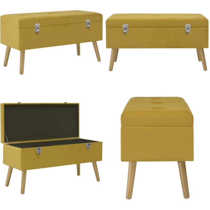 Vidaxl - Banc avec compartiment de rangement 80cm Jaune moutarde Velours - Banc Coffre - Banc Tissu - Banc Rangement - Banc Design - Meuble D'entrée