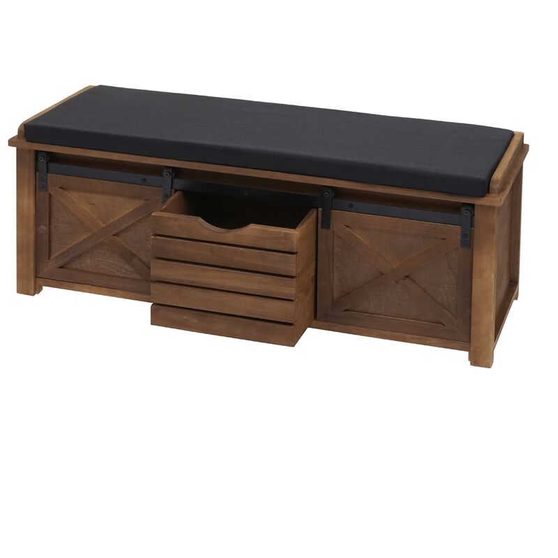 Jamais utilisé] Banc avec compartiments de rangement HHG 596, rembourré, métal, bois massif, aspect shabby 43x102x33cm, marron