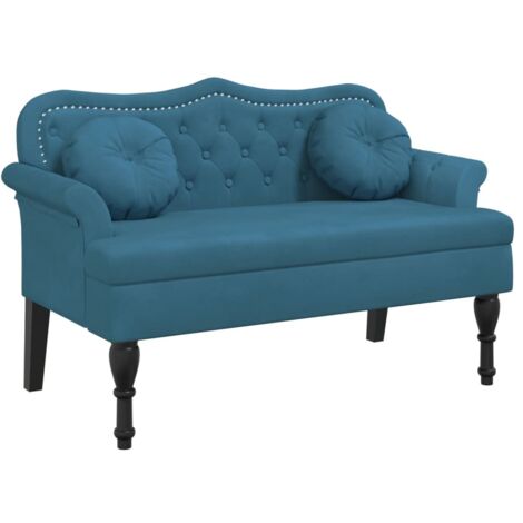 Banc avec coussins bleu 120,5x65x75 cm velours CFW366524