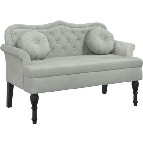 Banc avec coussins gris clair 120,5x65x75 velours