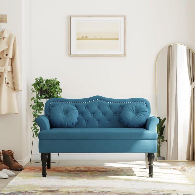 Vidaxl – Banc avec coussins en velours bleu 120,5x65x75 cm – Design capitonné – Accoudoirs roulés – Charge max 110 kg