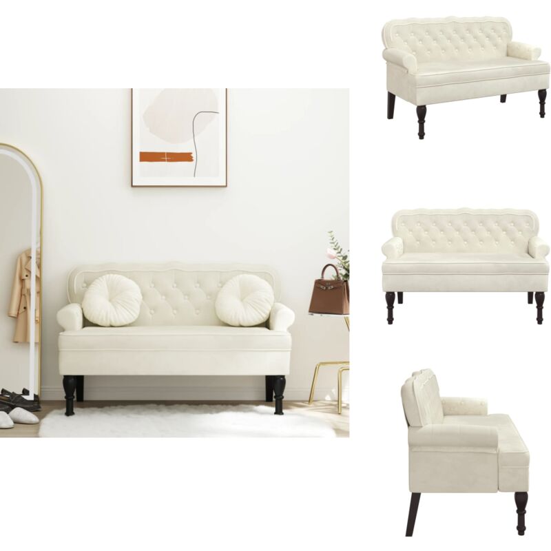 Banc avec dossier crème 119,5x64,5x75 cm velours - Banc - Bancs - Banquette - Chaise De Banc