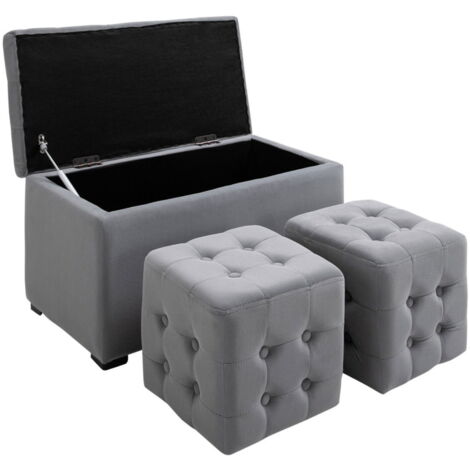 Banc Avec Espace De Rangement 2 X Tabourets, Coffre Rembourré, Pliable, Jusqu'à 130 Kg, 75X40X42Cm