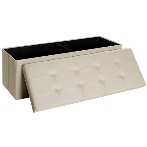 Banc avec espace de rangement siège coffre de rangement pliable capacité de charge 300 kg 120 litres 110 x 38 x 38 cm imitation lin beige - Beige